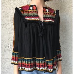 Zara embroidered fringe open front cardigan jacket